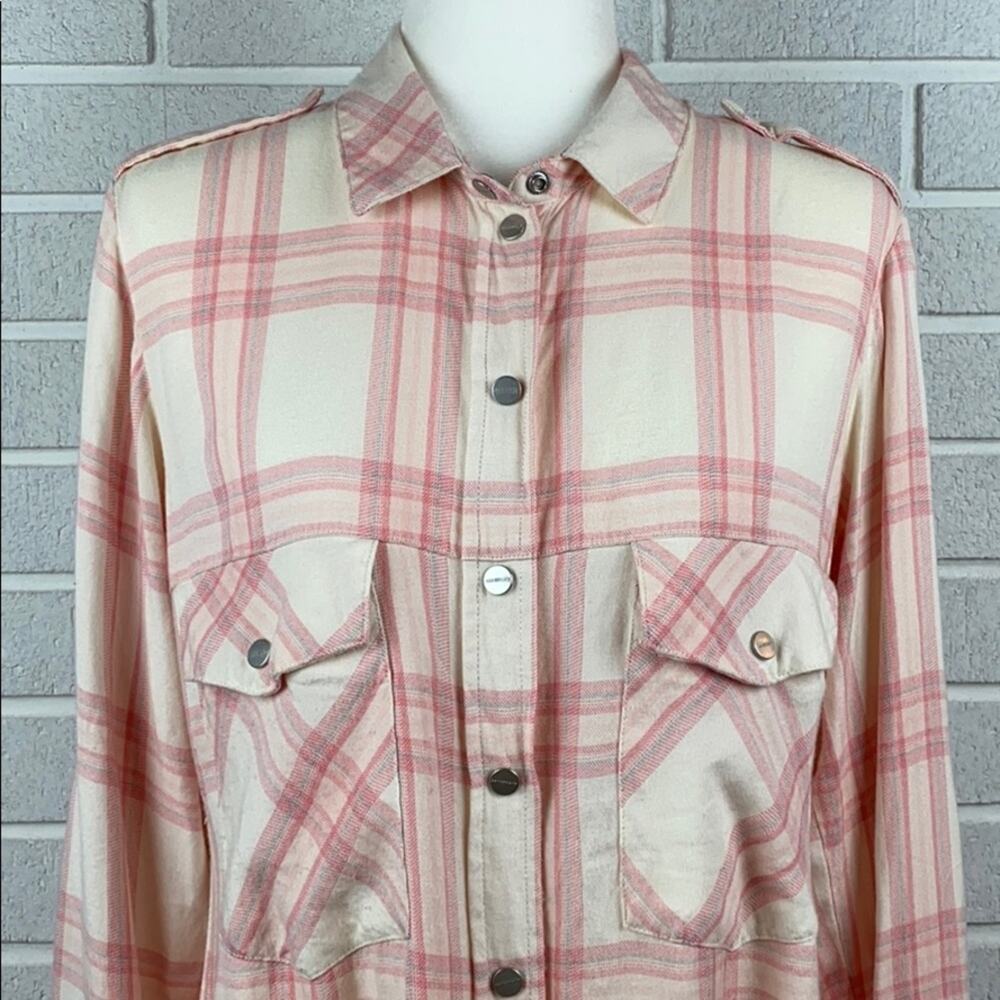 Sanctuary Women's Pink & White Plaid Long Sleeve Button Down Shirt Size Small - Picture 2 of 11